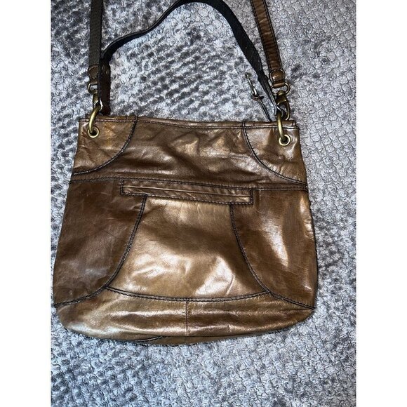 FOSSIL Brown Distressed Leather Large Crossbody Folding Handbag - Picture 7 of 16